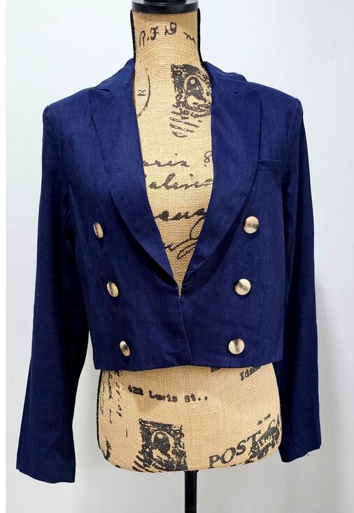 House of Harlow 1960 Jackets & Blazers - House of Harlow 1960 Blue Linen Cropped Blazer, Wood like Buttons, Sz S